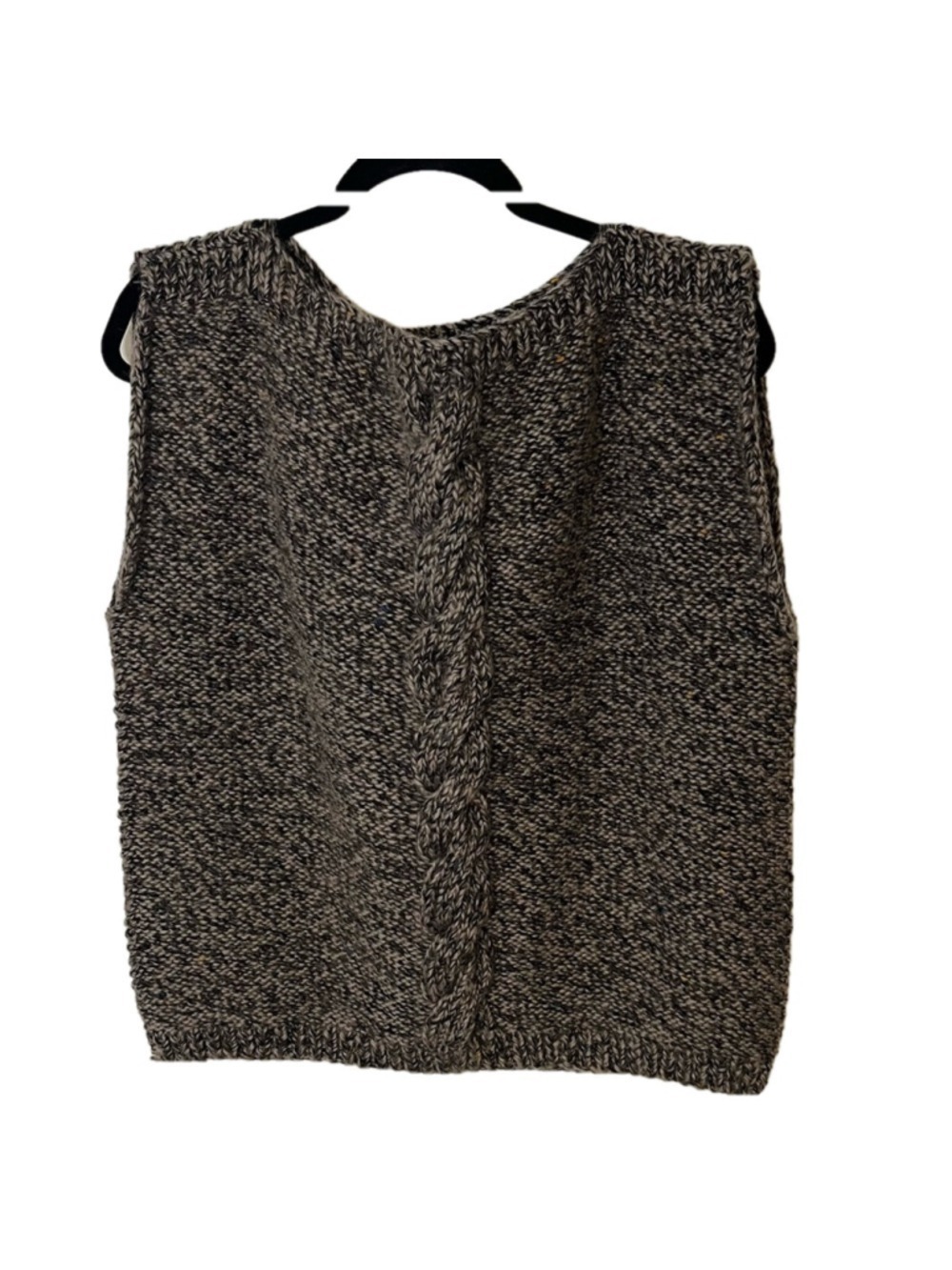 HANDMADE Wool Sweater Vest Cable Knit Stripe Black & Taupe Chunky Knit Pullover - Picture 7 of 10